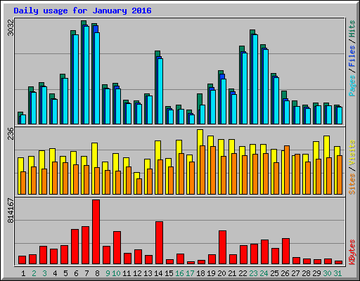 Daily usage for January 2016